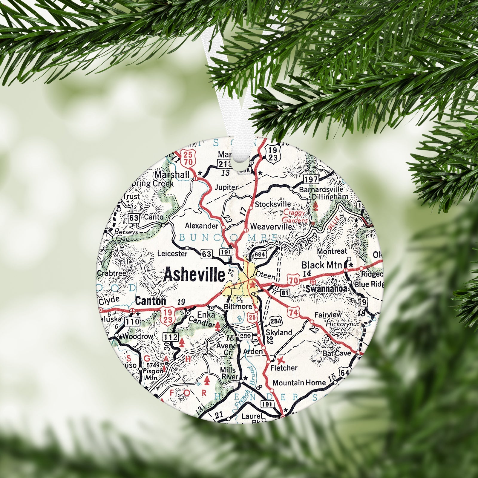 Asheville North Carolina Vintage Map Ornament