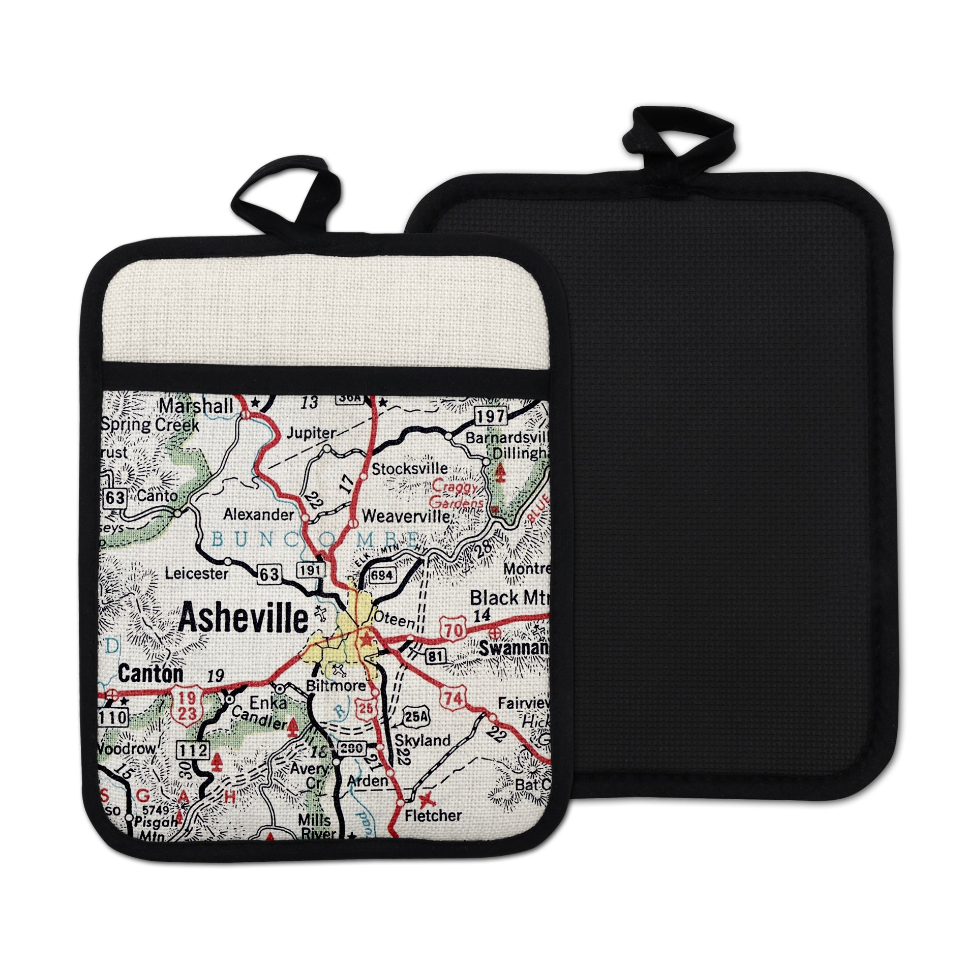 Asheville North Carolina vintage map hot pad kitchen decor
