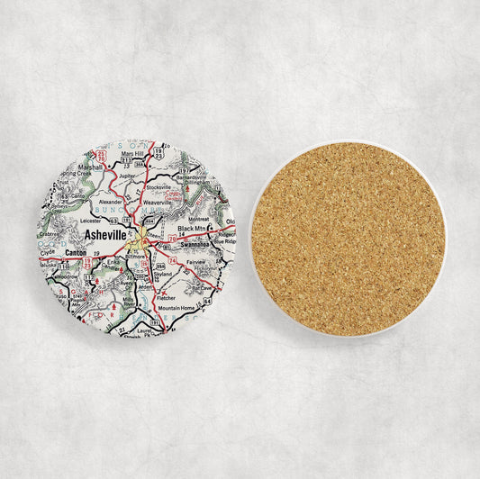 Asheville North Carolina Map Coasters | Set of 4 Vintage Asheville North Carolina Drink Coasters | Travel-Inspired Home Decor
