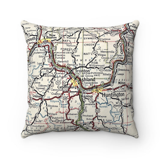 Ashland Kentucky vintage map throw pillow front view