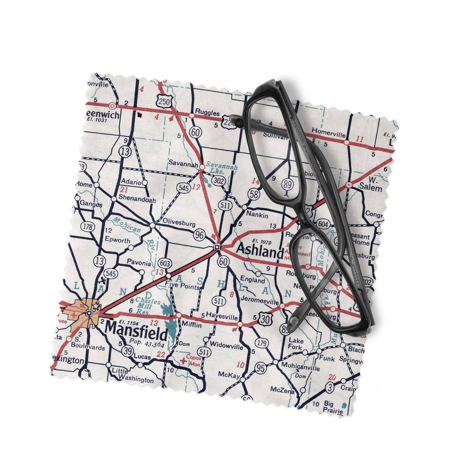 Ashland Ohio Map Lens Cloth | Glasses Cleaner | Travel Gift