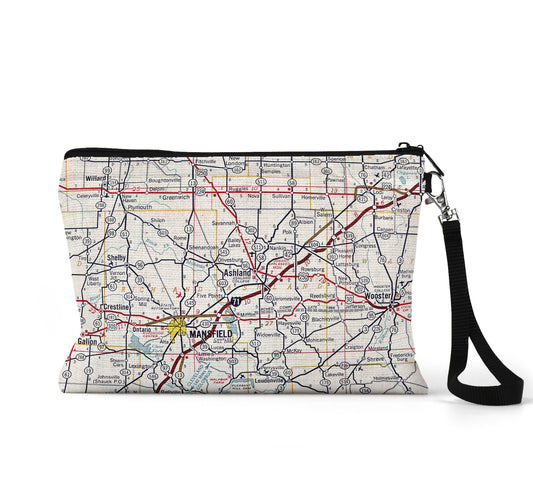 Ashland Ohio map wristlet travel pouch