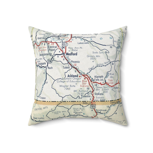 Ashland Oregon vintage map throw pillow front view