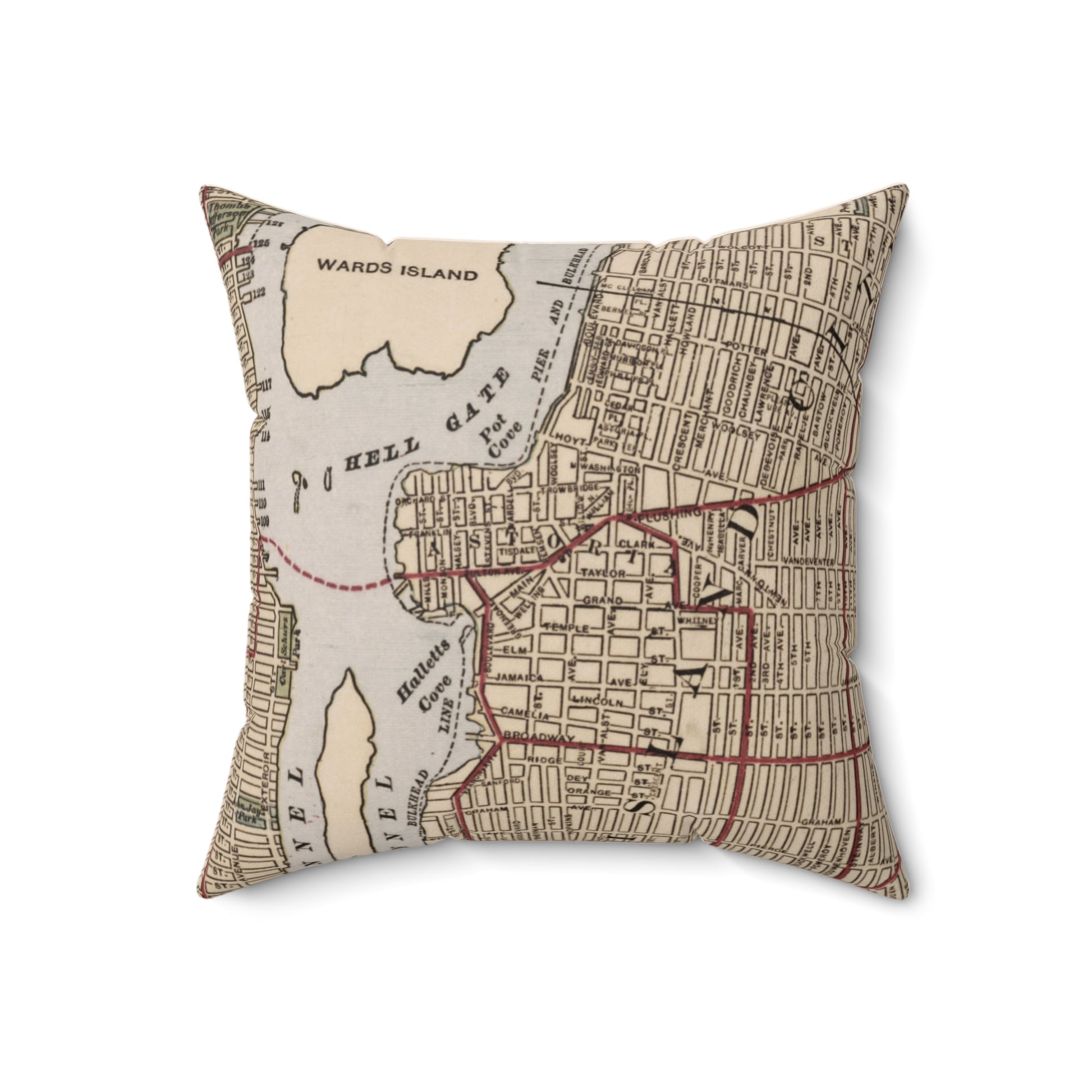 Astoria New York vintage map throw pillow front view
