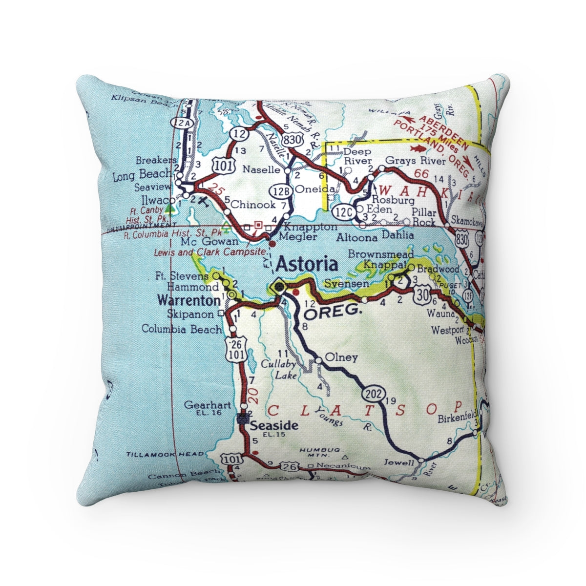 Astoria Oregon vintage map throw pillow front view