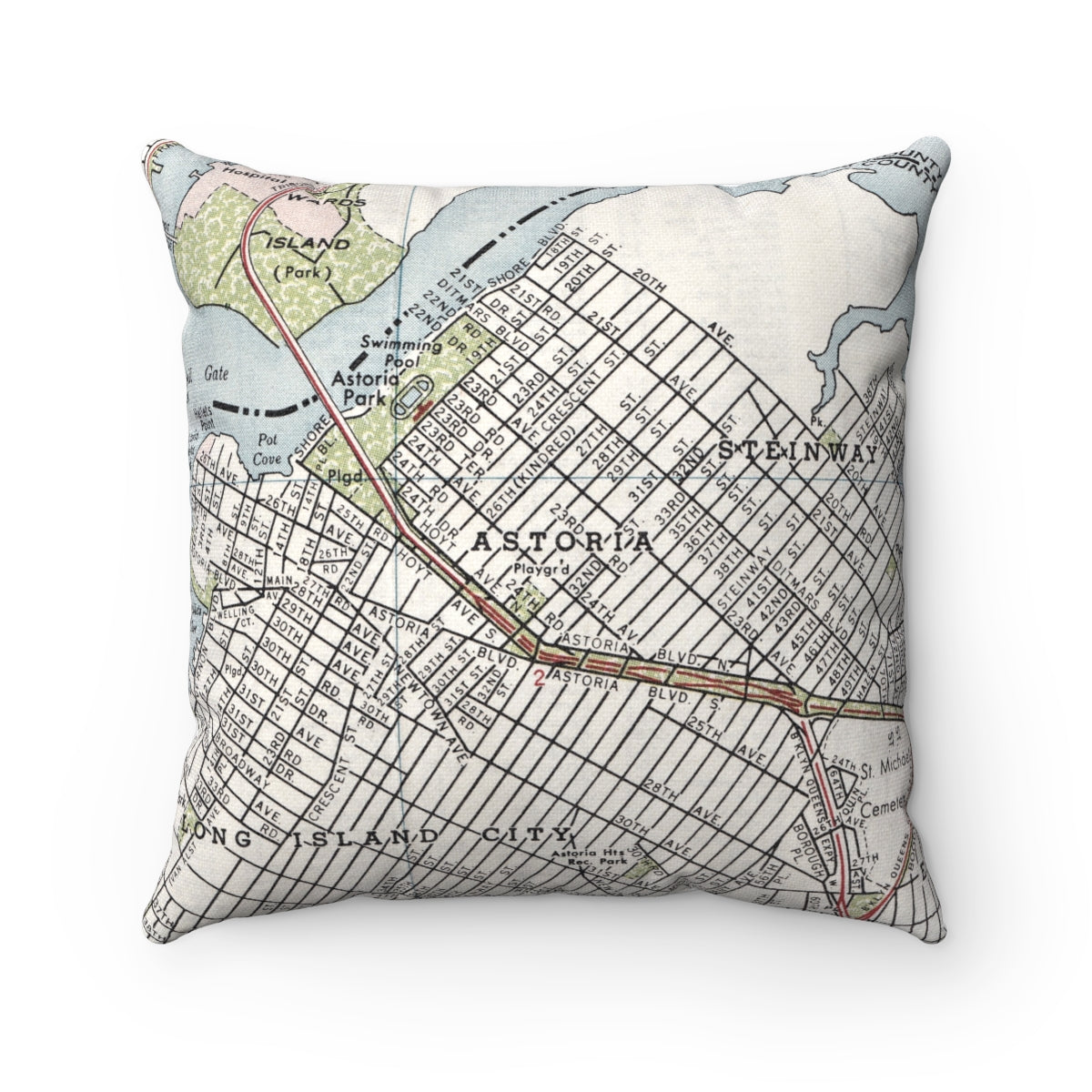 Astoria Queens New York vintage map throw pillow front view