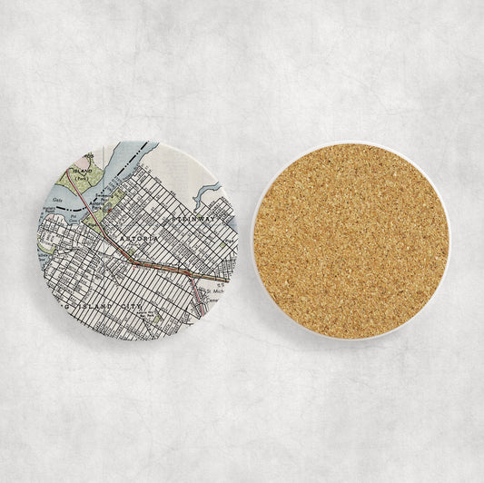 Astoria Queens Map Coasters | Set of 4 Vintage Astoria Queens Drink Coasters | Travel-Inspired Home Decor