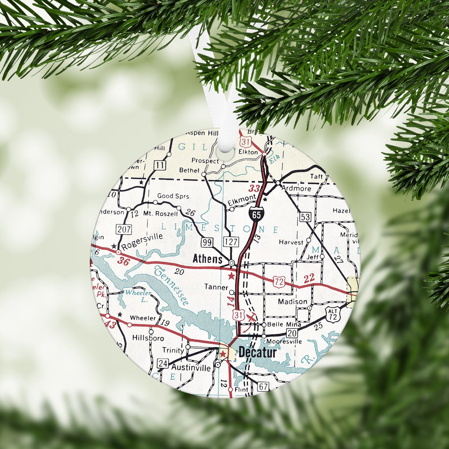 Athens Alabama Vintage Map Ornament