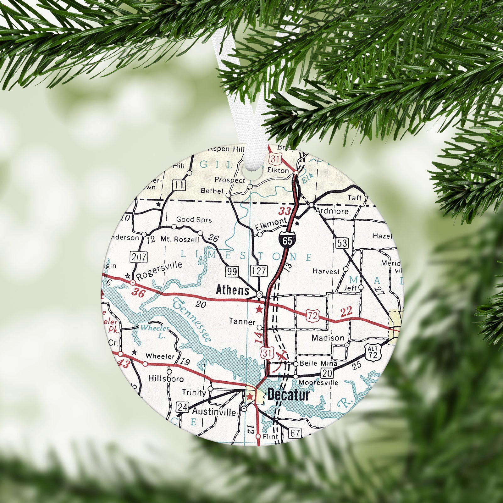 Athens Alabama Vintage Map Ornament