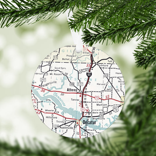 Athens Alabama Vintage Map Ornament