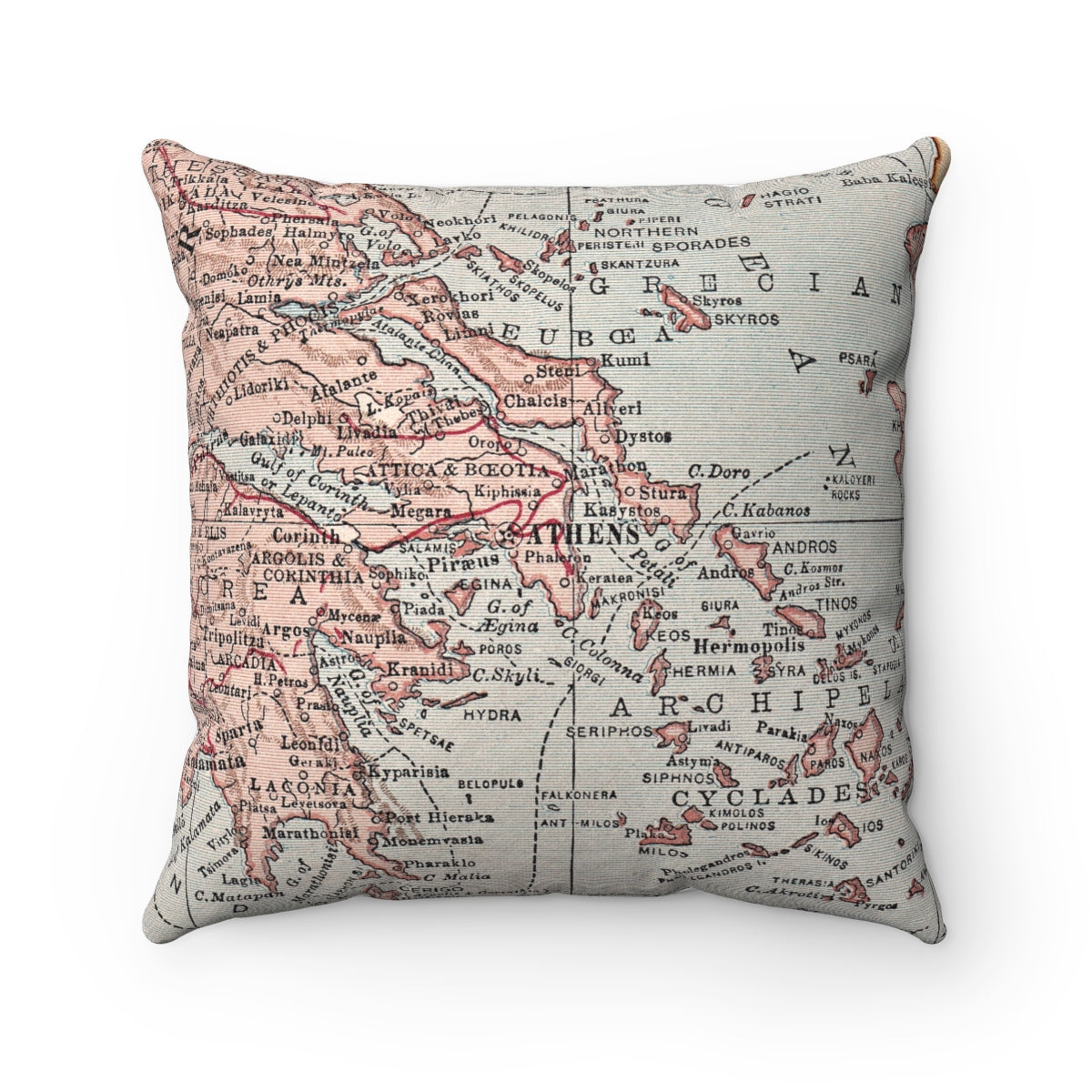 Athens Greece vintage map throw pillow front view