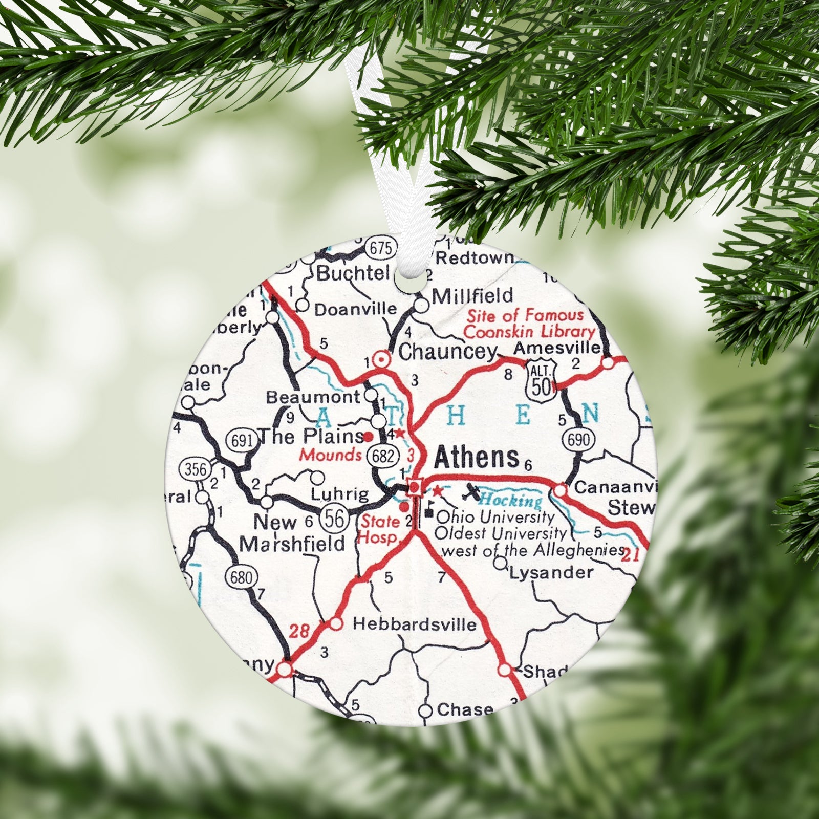Athens Ohio Vintage Map Ornament