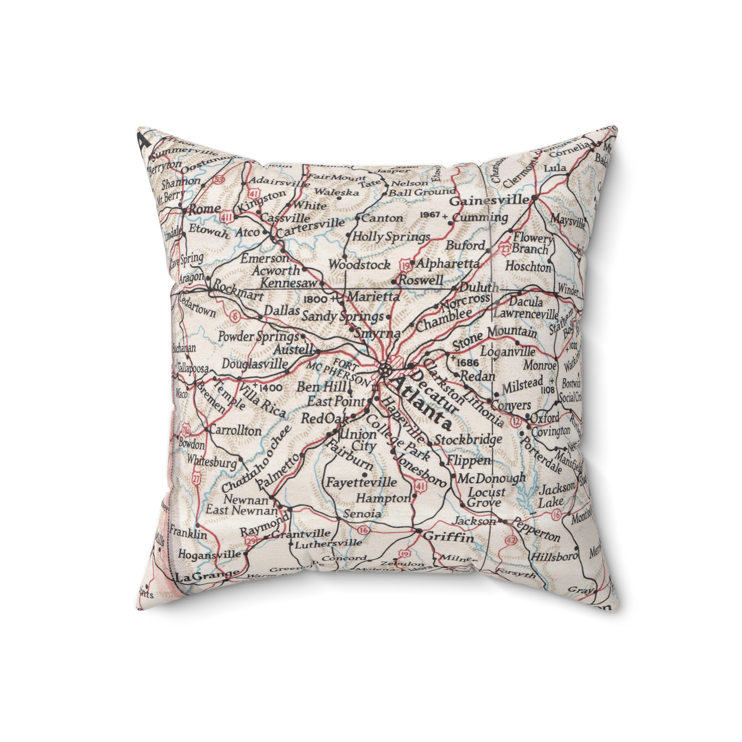 Atlanta Georgia vintage map throw pillow front view