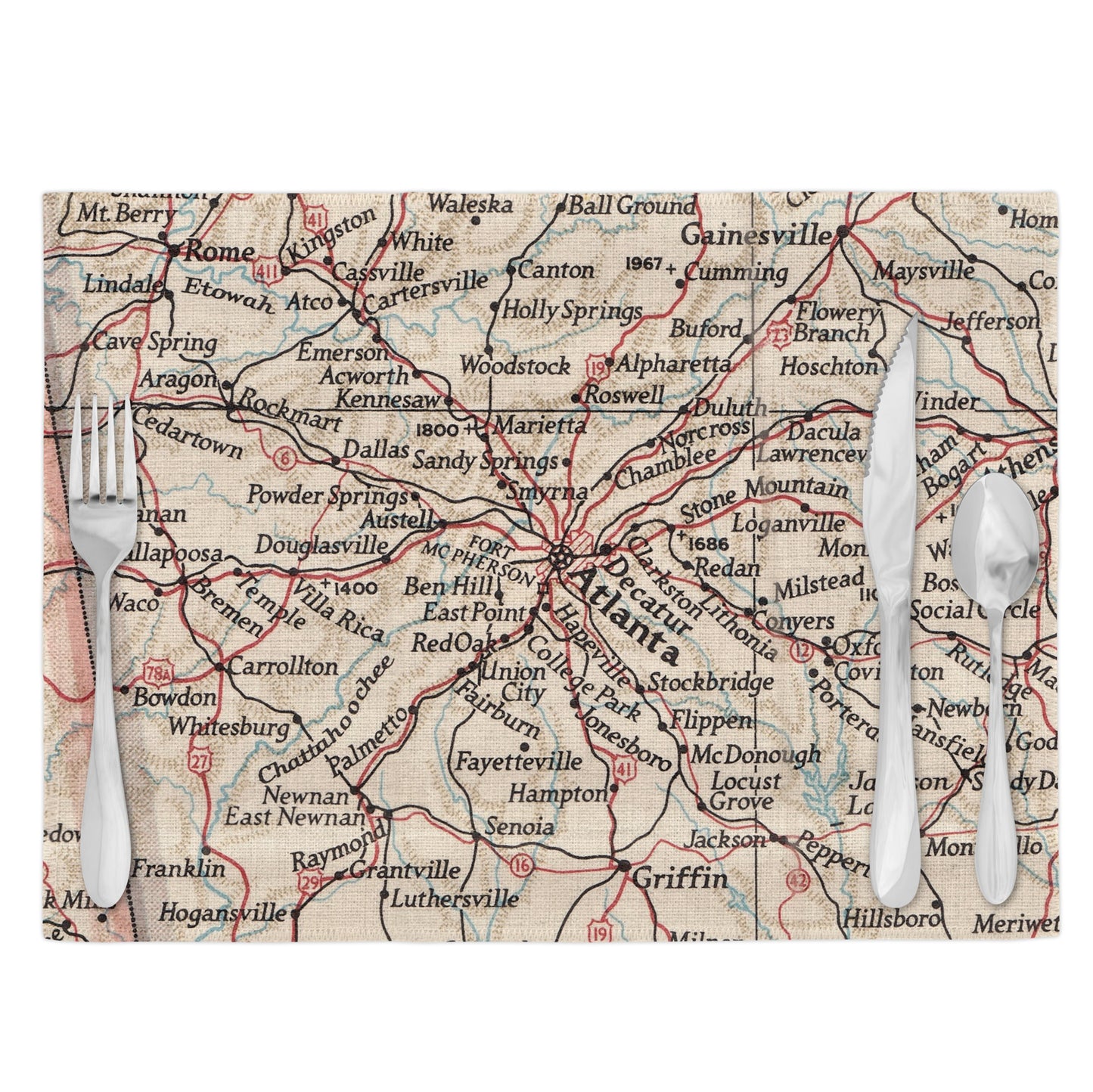 Atlanta Georgia Vintage Map Placemats Set of 4