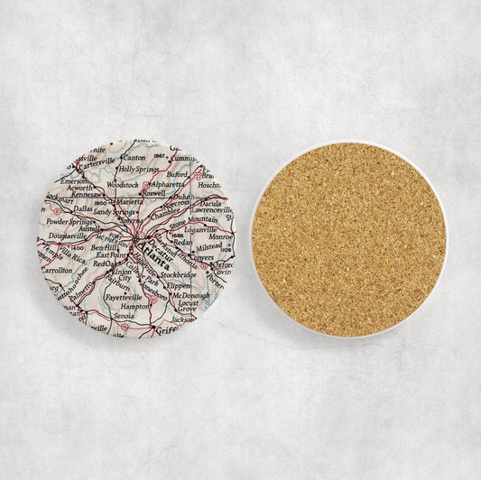 Atlanta Georgia Map Coasters | Set of 4 Vintage Atlanta Georgia Drink Coasters | Travel-Inspired Home Decor
