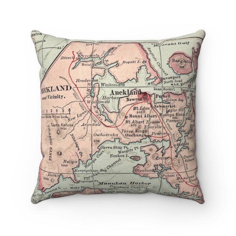 Auckland New Zealand vintage map throw pillow front view