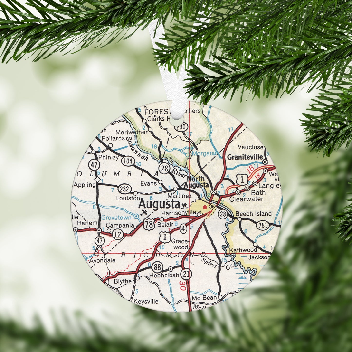 Augusta Georgia Vintage Map Ornament
