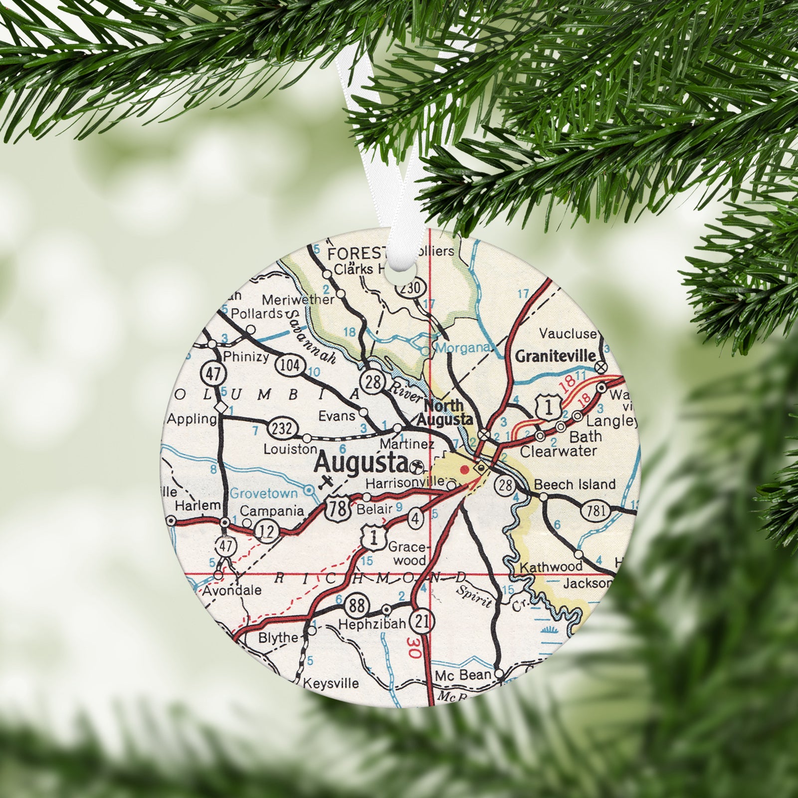 Augusta Georgia Vintage Map Ornament