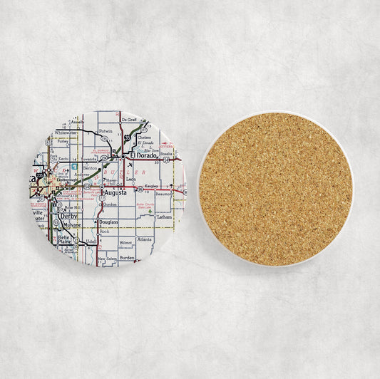 Augusta Kansas Map Coasters | Set of 4 Vintage Augusta Kansas Drink Coasters | Travel-Inspired Home Decor