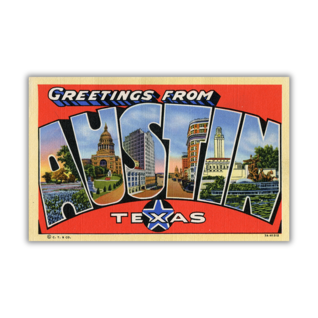 Austin Texas Vintage Postcard Vinyl Sticker