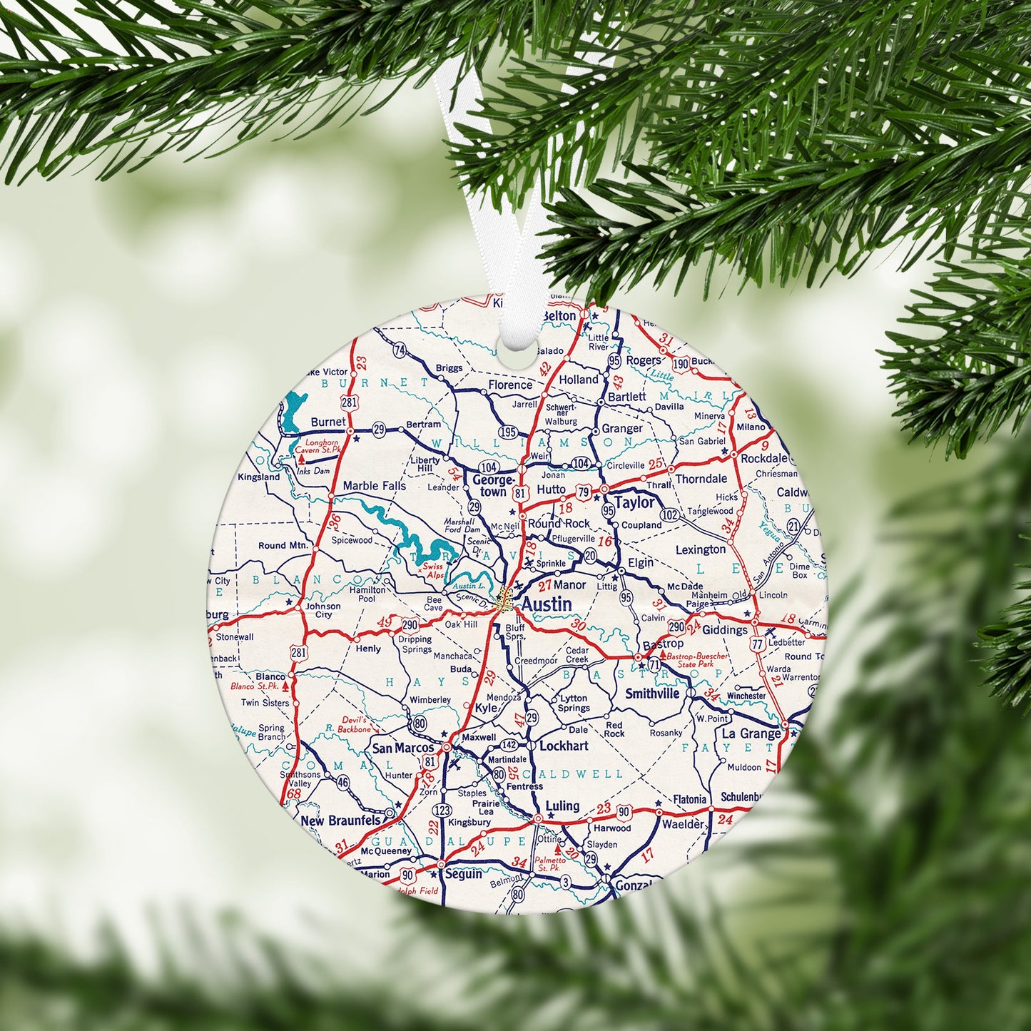 Austin Texas Vintage Map Ornament