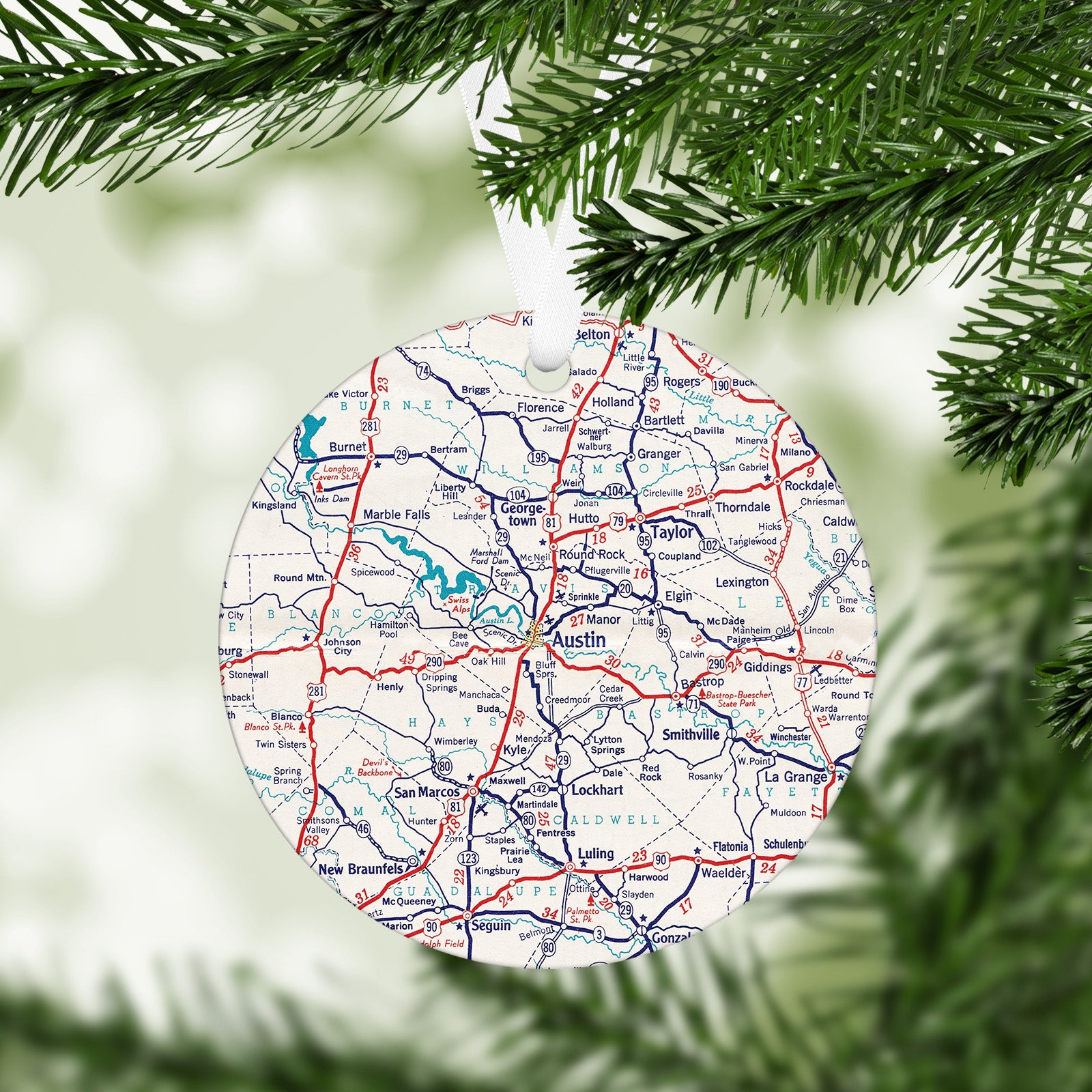 Austin Texas Vintage Map Ornament