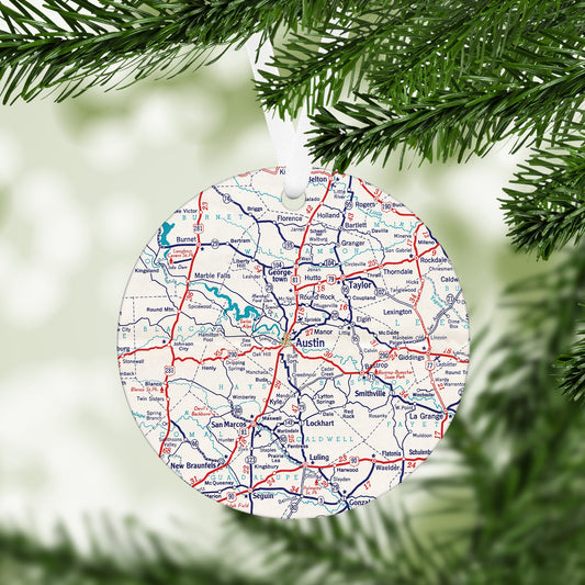Austin Texas Vintage Map Ornament