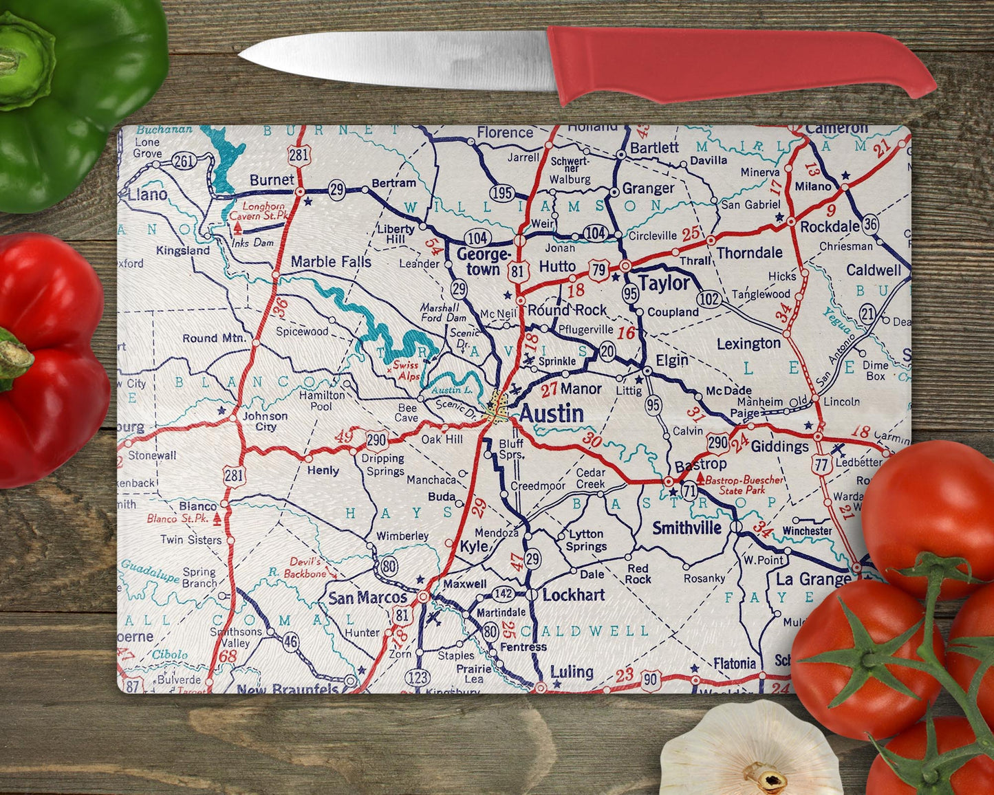 Austin Texas Map Cutting Board | Travel Gift | Kitchen Decor