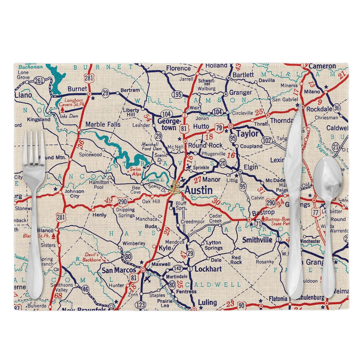 Austin Texas Vintage Map Placemats Set of 4