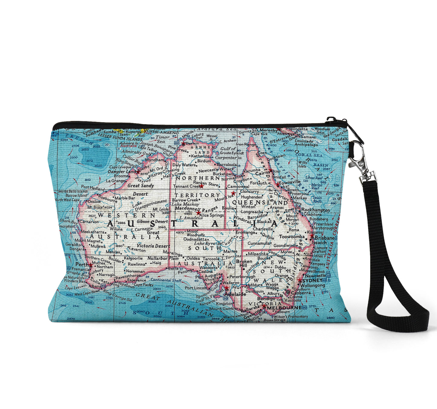 Australia map wristlet travel pouch
