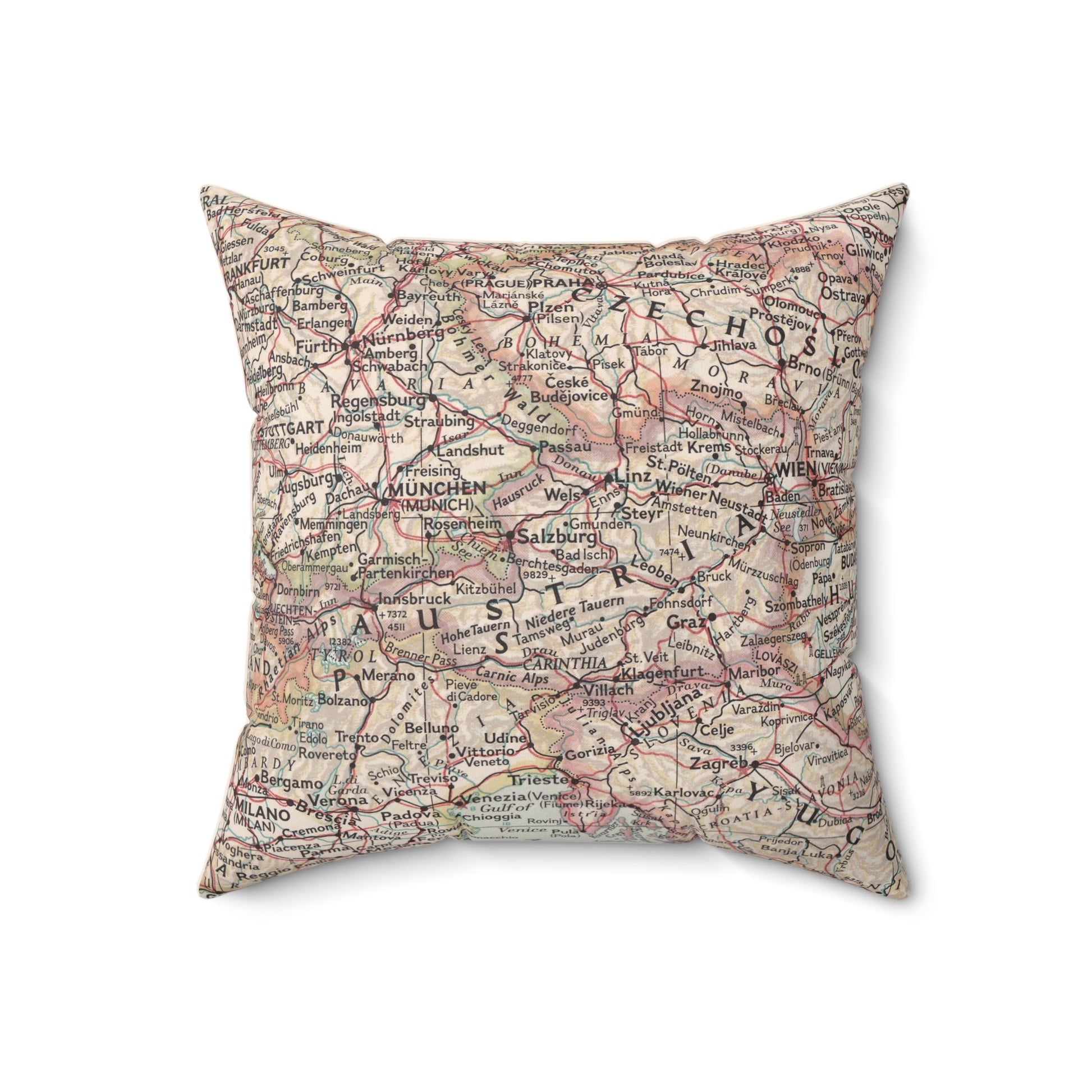 Austria vintage map throw pillow front view
