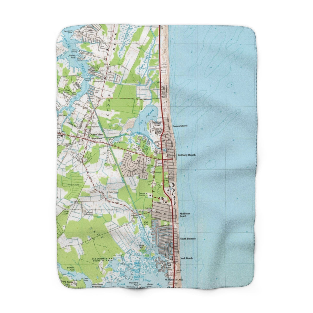 Bethany Beach, Delaware Map Sherpa Fleece Blanket | Cozy Travel Throw