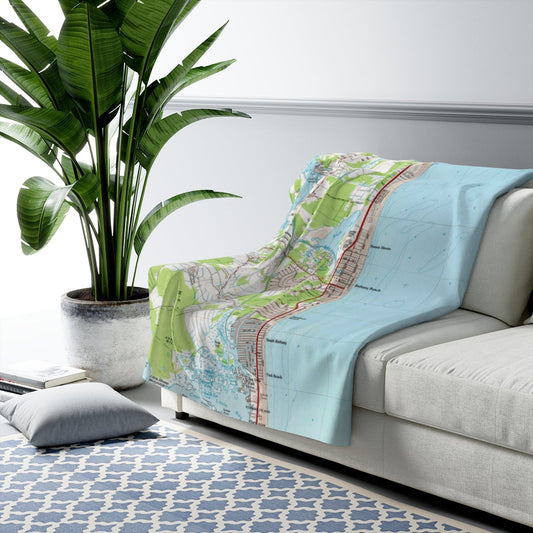 Bethany Beach, Delaware Map Sherpa Fleece Blanket | Cozy Travel Throw