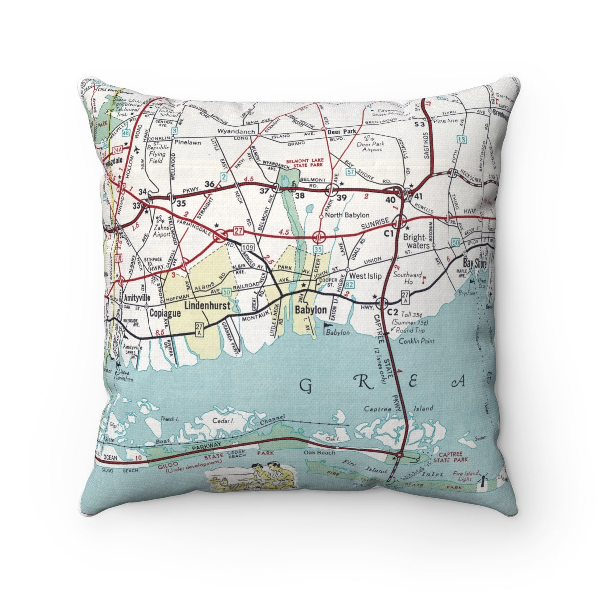 Babylon New York vintage map pillow