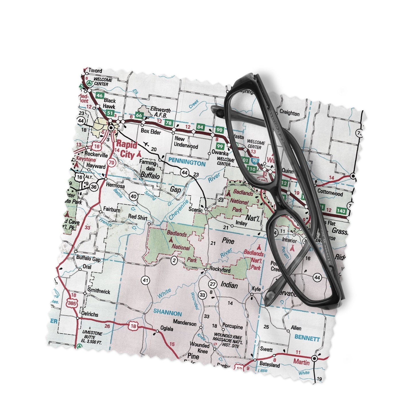 Badlands National Park Map Lens Cloth | Glasses Cleaner | Travel Gift