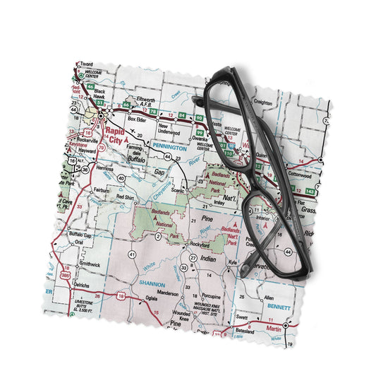 Badlands National Park Map Lens Cloth | Glasses Cleaner | Travel Gift