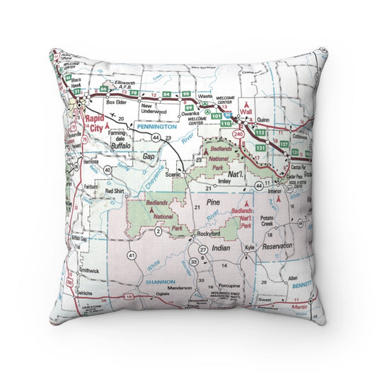Badlands National Park vintage map pillow