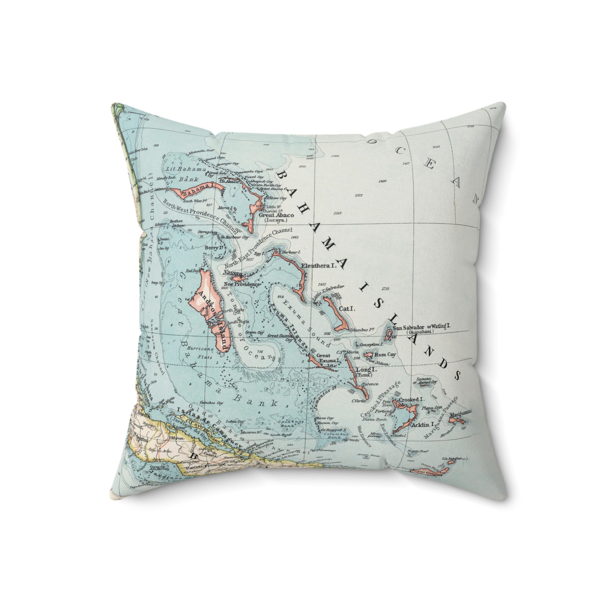 Bahamas vintage map pillow