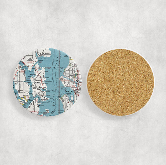 Bainbridge Island Washington Map Coasters | Set of 4 Vintage Bainbridge Island Washington Drink Coasters | Travel-Inspired Home Decor