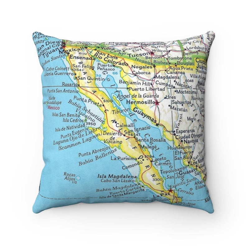Baja California vintage map pillow