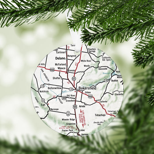 Bakersfield California Vintage Map Ornament