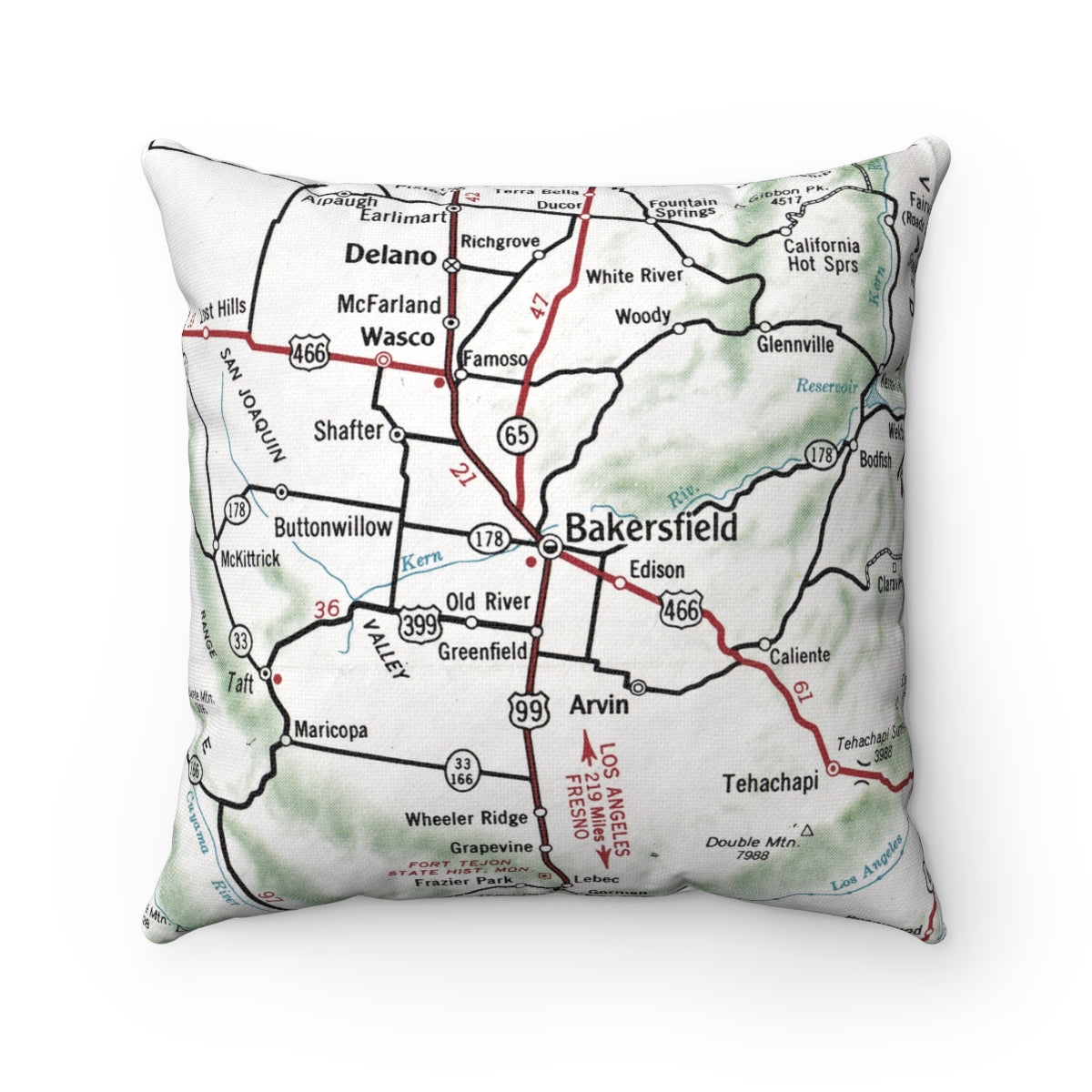 Bakersfield California vintage map pillow