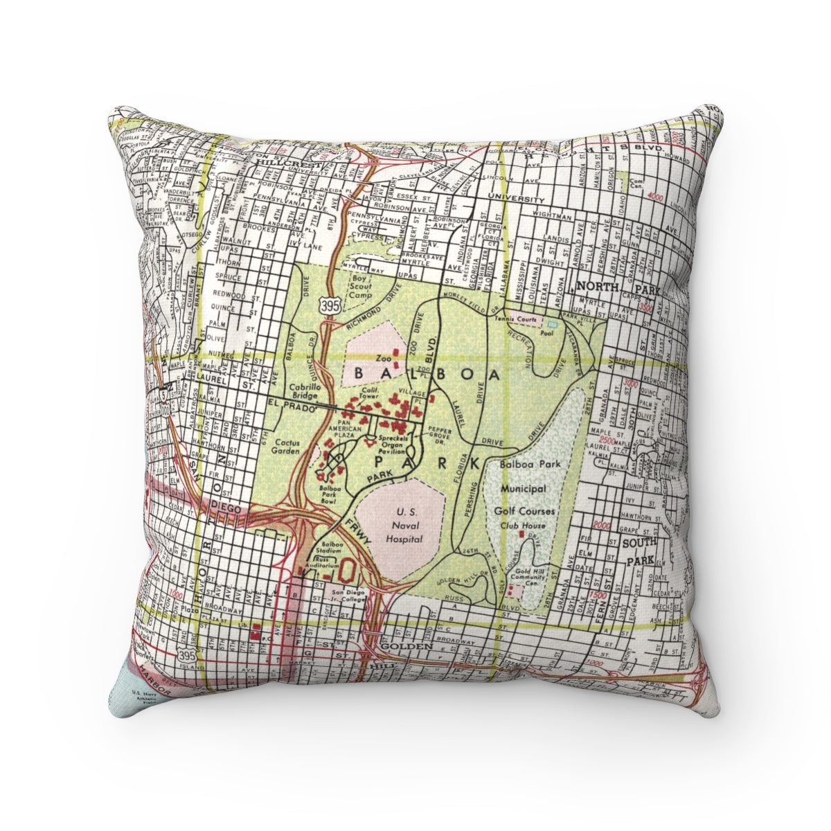 Balboa Park San Diego vintage map pillow