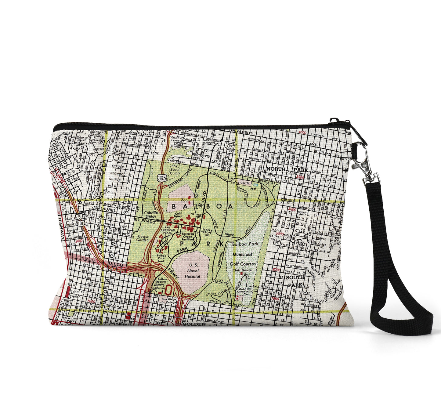 Balboa Park San Diego map wristlet travel pouch
