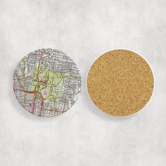 Balboa Park San Diego Map Coasters | Set of 4 Vintage Balboa Park San Diego Drink Coasters | Travel-Inspired Home Decor