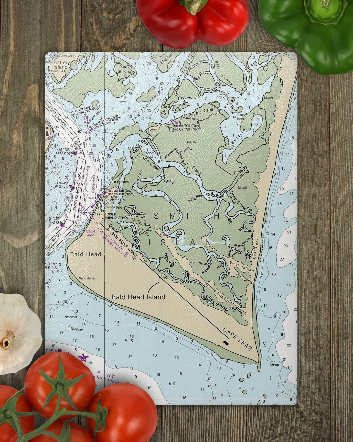 Bald Head Island North Carolina Vintage Map Glass Cutting Board Charcuterie