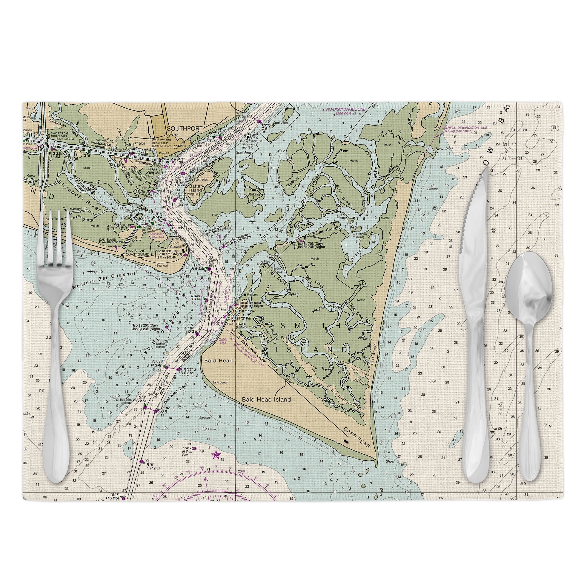 Bald Head Island North Carolina Vintage Map Placemats Set of 4