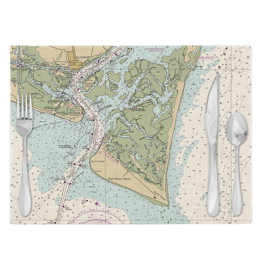 Bald Head Island North Carolina Vintage Map Placemats Set of 4