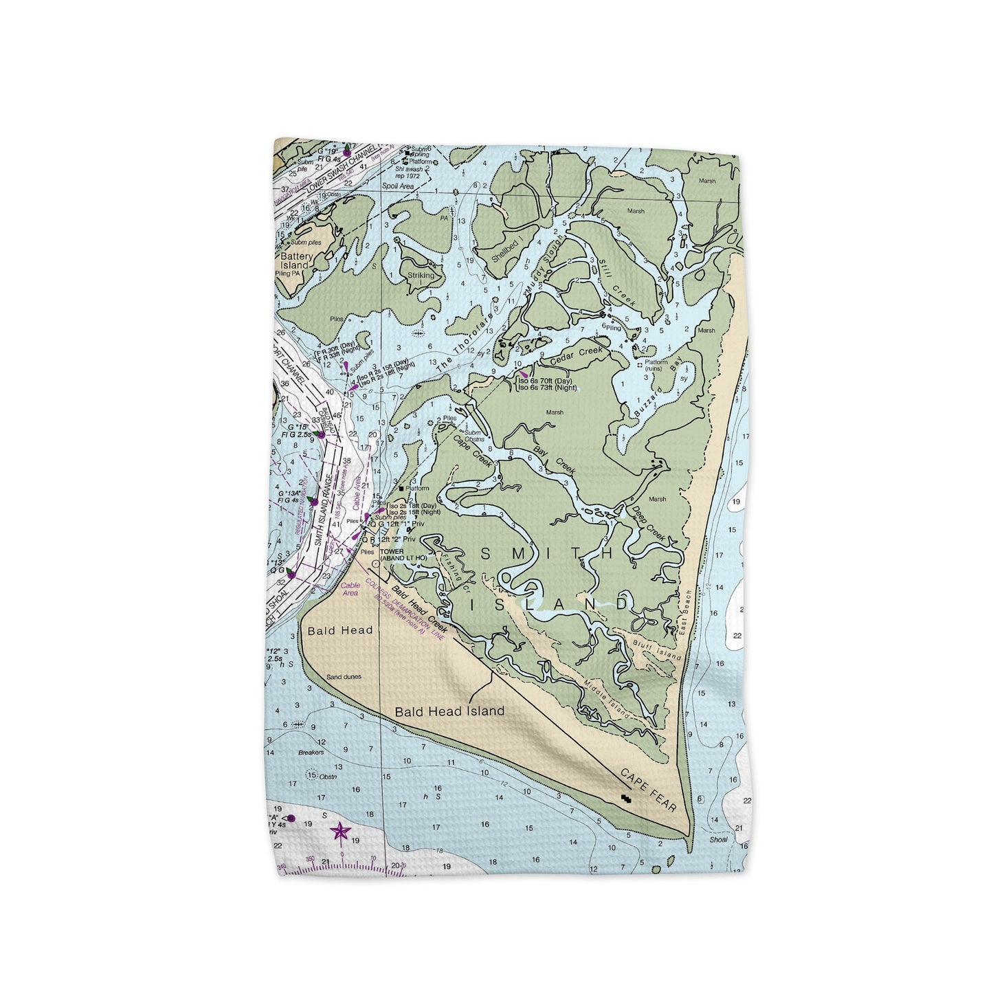 Bald Head Island North Carolina Map Tea Towel | Waffle-Weave Kitchen Towel Gift