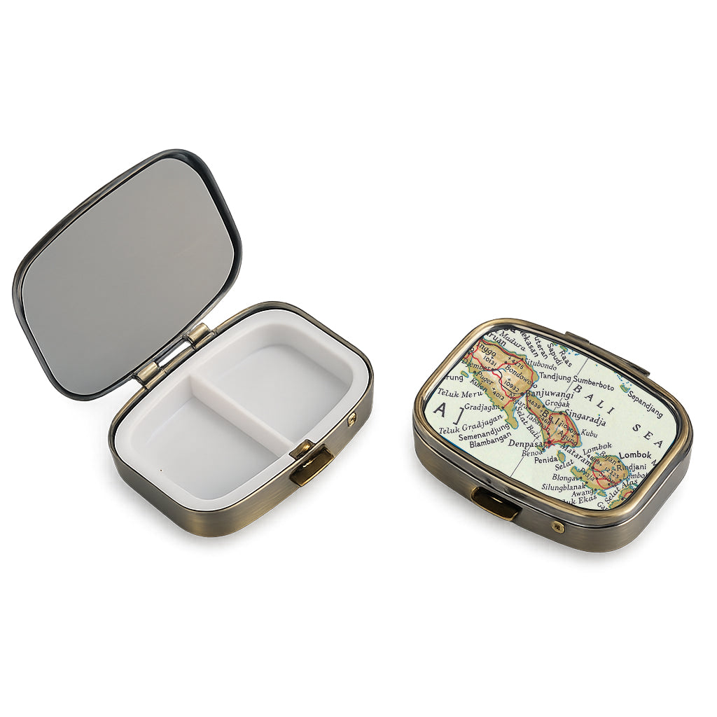 Bali Indonesia Vintage Map Pill Case with Mirror